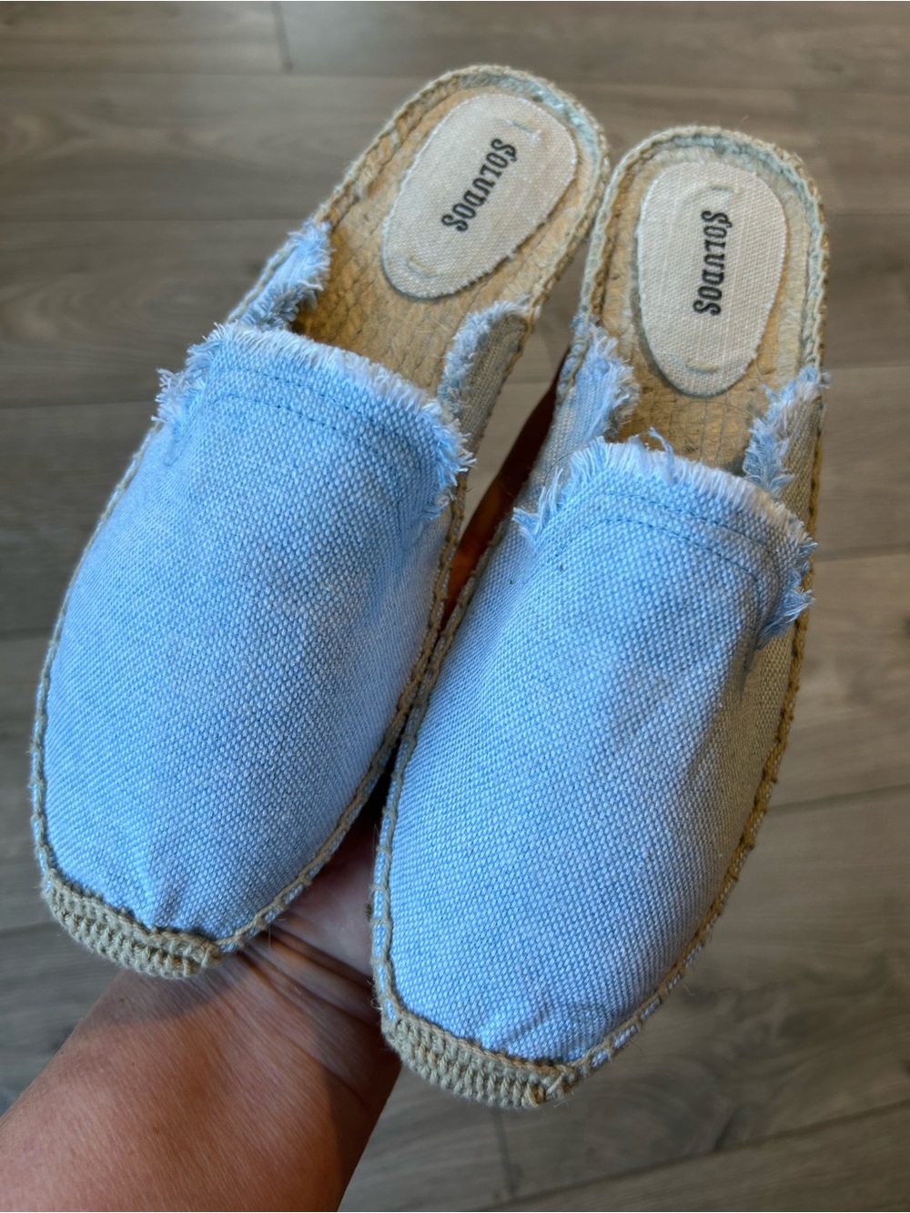 Soludos Frayed Blue Denim Mules Size 8.5 New